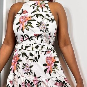 SHEIN Floral Halter Neck Dress - White and Pink